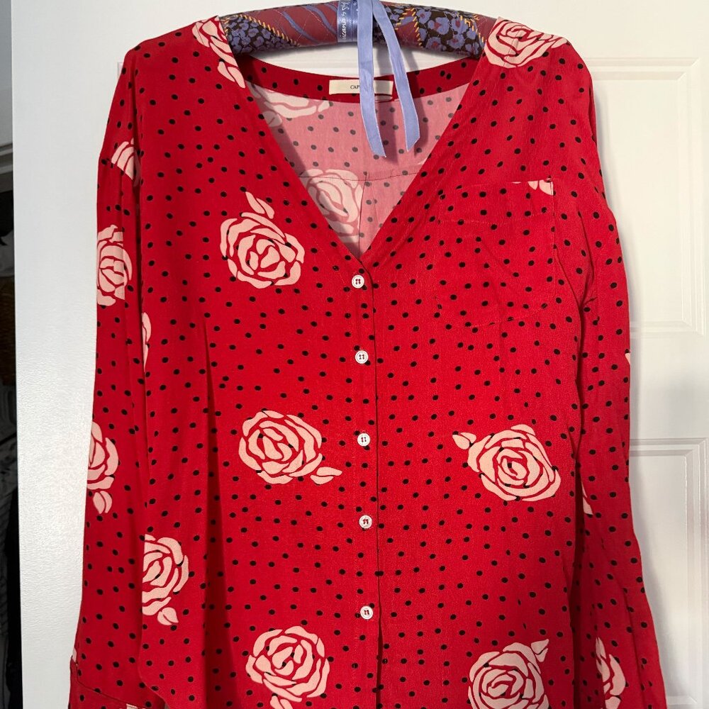 CAPULET RED FLORAL PRINTED WOVEN TOP